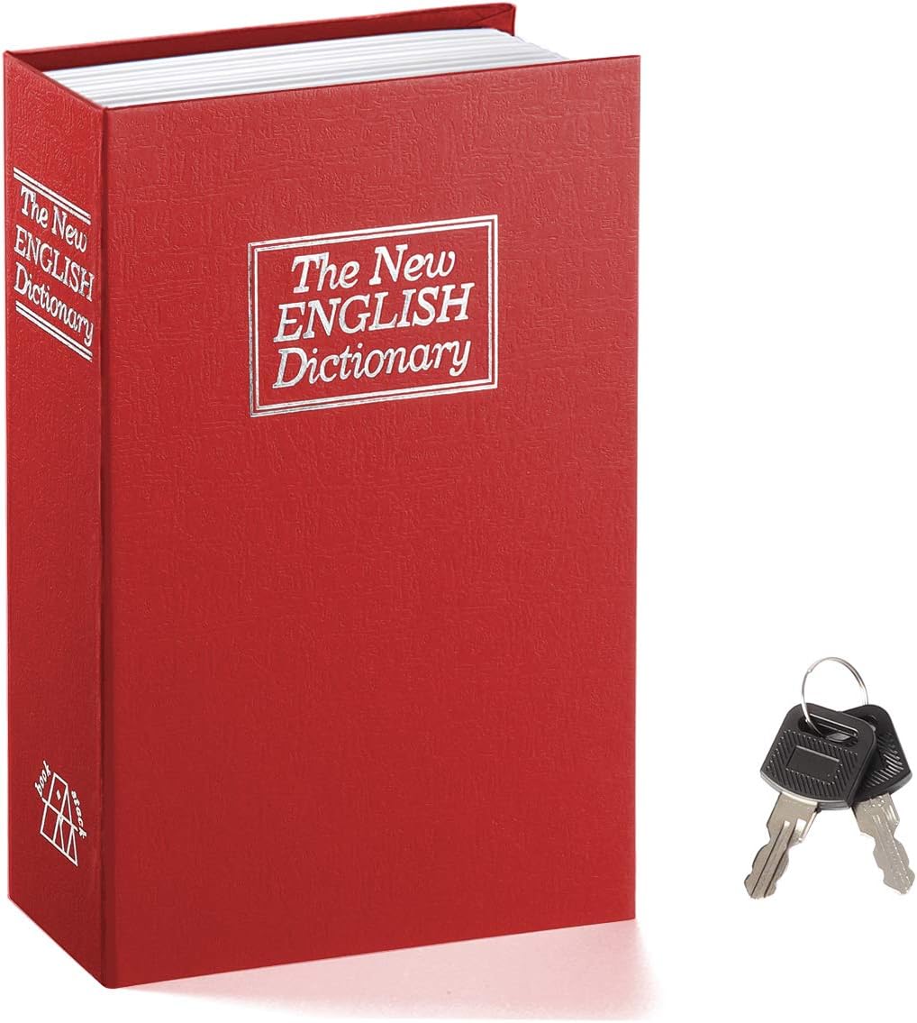 Jssmst Book Safe with Key Lock, Dictionary Diversion Book Safe Seceret Hidden Book with Safe Inside, Fake Book Money Safe Metal Lock Box