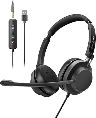 USB Headset with Microphone for PC, Wired Computer Headset with Mic Noise Cancelling On-Ear Headphones for LaptopMac, Home Office, Call Centers, Skype, Zoom & Teams