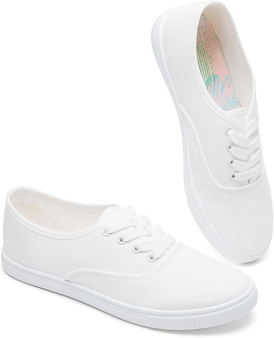 FRACORA Womens White Sneakers,Canvas Shoes for Women,Slip on Tennis Shoes