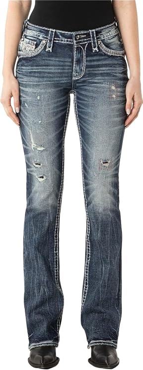 Rock Revival - Womens Taliaa B200R Boot-Cut Jeans, Color Dark Blue, Size: 32W x 32L