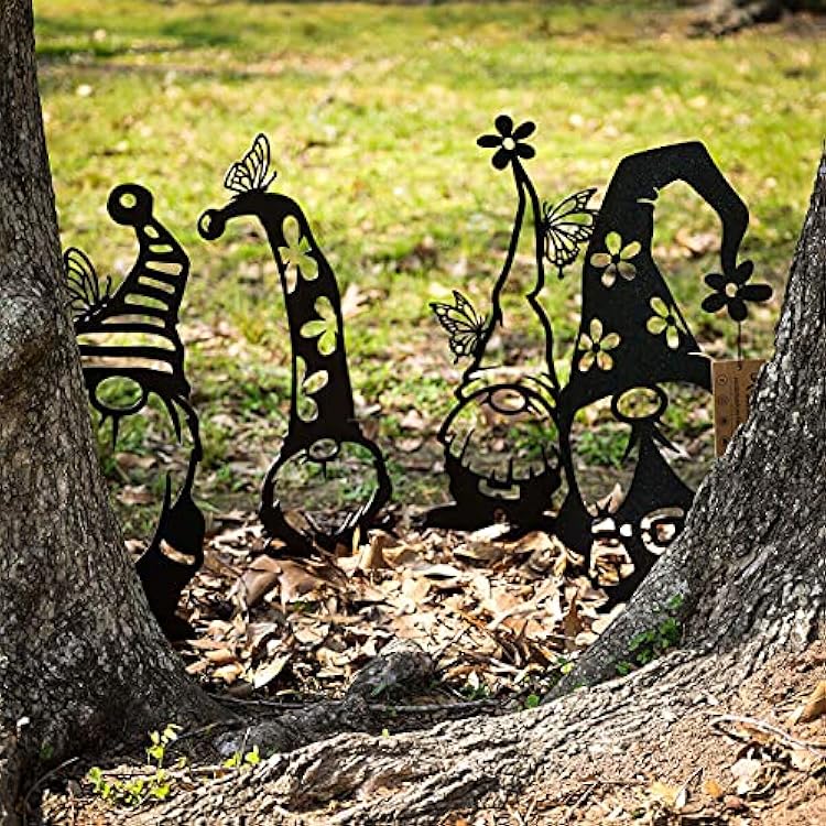 RealSteel Metal Garden Gnomes Outdoor 4 Pack Steel Lawn Ornaments & Statues, Funny Yard Decor, Weatherproof Garden Decorations, Whimsical Yard Art, Holiday Seasonal Decor, Unique Gift for Gardeners