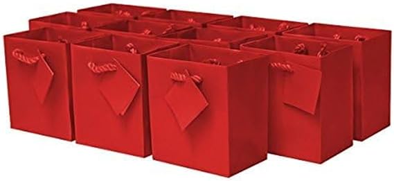 OcassionALL Red Git Bags, 4x2.75x4.5 Inch 12 Pack Mini Gift Bags with Handles for Favors, Treats, Goodies, Parties, Birthdays, Holidays