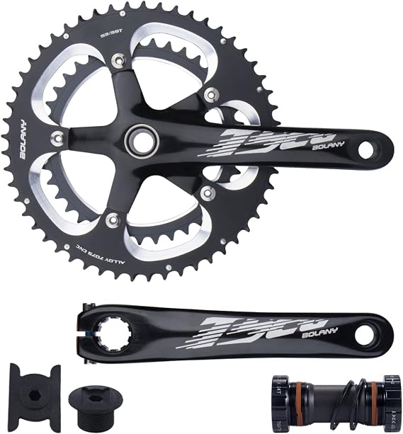 BOLANY 170mm Bike Crankset Double Speed Round 39/53T Chainring 130BCD Hollow Integrated 9S/10S with Bottom Bracket Fit for Road Bike Cranksets