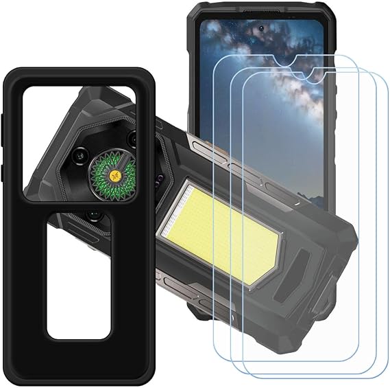 Black Silicone Cover for Ulefone Armor 33 Pro 6.95" + 3 Pack HD Tempered Glass