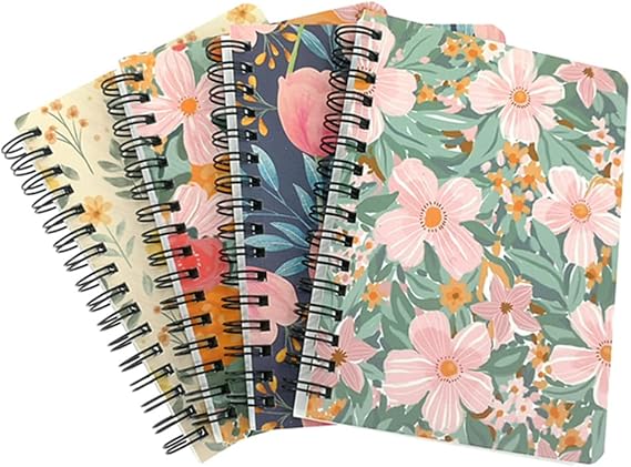 ALIMITOPIA 4 Pack A6 Spiral Notebook Journal,Wirebound Ruled Sketch Book NotePad Diary Memo Planner,A6 Size(5.7X4.1) & 80 sheets (Floral-D)