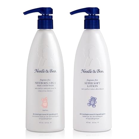 Noodle & Boo Fragrance-Free Newborn Bath & Lotion Set Gentle 2-in-1 Hair and Body Wash + Super Soft Baby Lotion, 16 Fl Oz Each