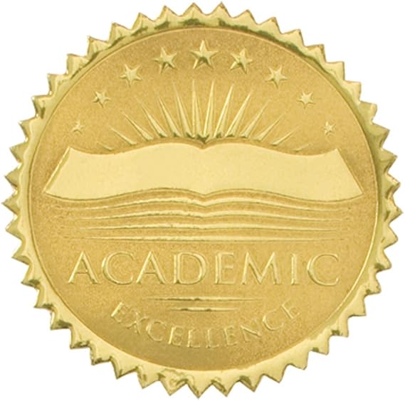 PaperDirect Academic Excellence Embossed Gold Foil Certificate Seals, 2 Inch, Self Adhesive, 100 Count, Embossed Seals for Certificates, Achievement and Award Stickers for School, Work, Diploma