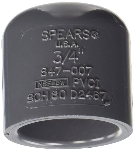 PVC Pipe Fitting, Cap, Schedule 80, Gray, 3/4" Slip Socket