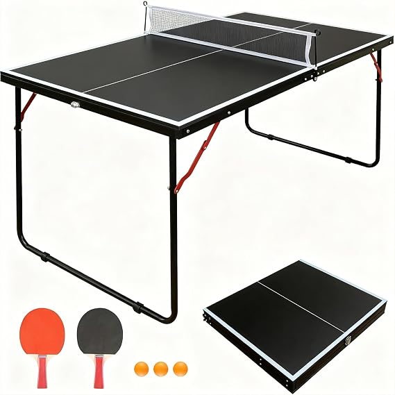 4.5FT/6FT/9FT Ping Pong Table Foldable, MDF Multi-Use Portable Table Tennis Table with Net, Paddles & Balls for Kids Teens Adults Indoor/Outdoor Game - Quick Assembly