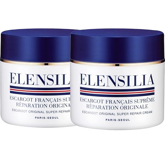 Elensilia (Pack of 2 Snail Mucin Super Repair Facial Cream I 100% Genuine French Sederma Snail Filtrate with Collagen, Ceramide, 8 Types of Hyaluronic Acids