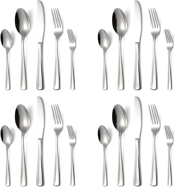 Silverware Set 20-Piece Stainless Steel Flatware Set Service for 4 Modern Cutlery Utensil Tableware Set Including Knives Forks Spoons for Home Kitchen Restaurant