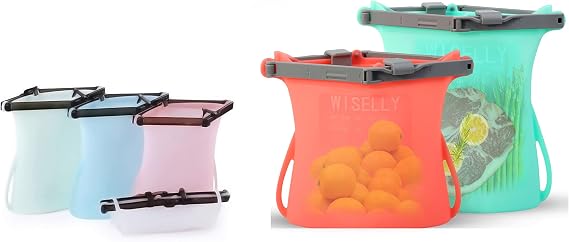 Reusable Silicone Food Storage Bags Dishwasher Safe Silicone Ziplock Bags for Food Storage Collapsible Reusable Food Storage Bags Microwave Safe Leakproof Silicone Freezer Bags