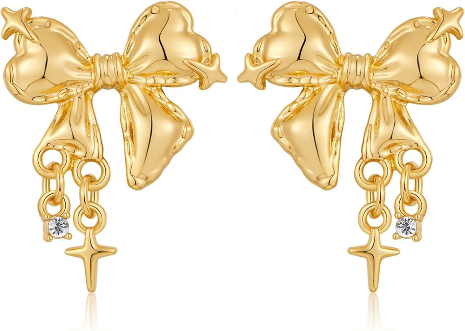 Gold Bow Drop Earrings for Women Silver Ribbon Dangle Earrings Trendy Bowknot Earrings Wedding Fashion Jewelry