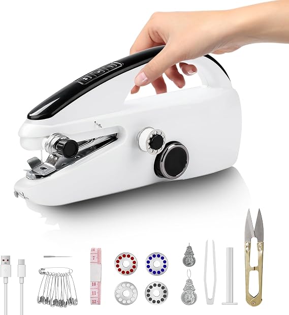 Handheld Sewing Machine, Mini Sewing Machine for Hemming, Small Portable Hand Stitching Repair for Clothes, Travel & DIY Home Use