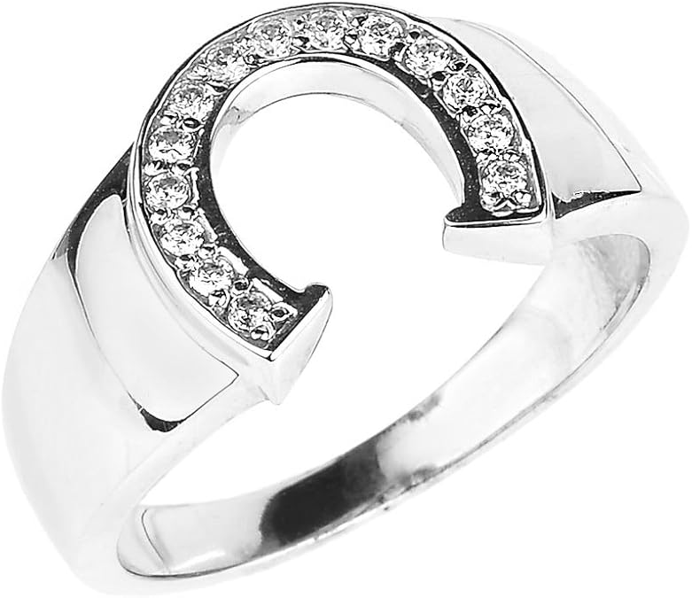 Men's 10k White Gold Lucky Diamond Horseshoe Ring