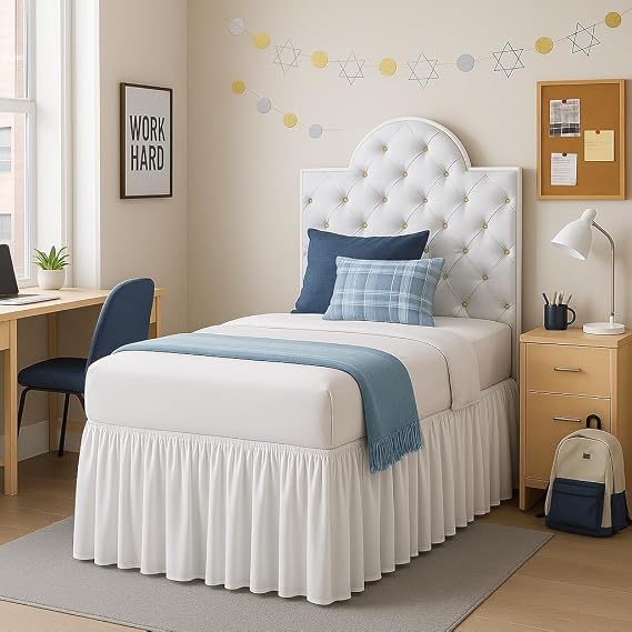 Cottingon Ruffled Dorm Sized Bed Skirt, 100% Microfiber, College Room Essential Extended Extra Long Dust Ruffle, White, Twin XL-30