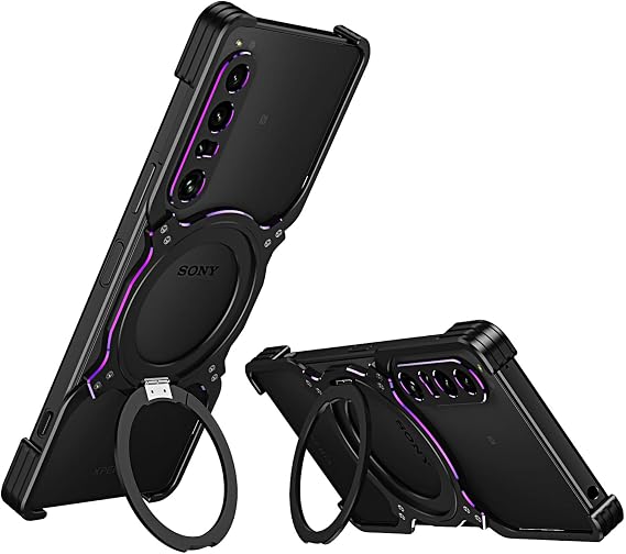 DAYJOY Metal Case Compatible with Sony Xperia 1 IV, Premium Aluminum Shockproof case Compatible with Magsafe Kickstand 360 Rotatable Magnetic Holder (Black Purple)
