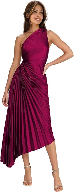 CuteMe One Shoulder Satin Foraml Dresses Corset Pleated Evening Party Dress Long for Women CC005