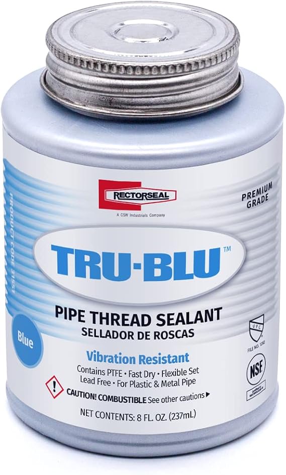 RectorSeal Tru-Blu 31551 Pipe Thread Sealant, Fast-Dry, Flexible Set Thread Sealant Designed for High Vibration Environments, PTFE Enriched, Plumbing, 12 Pint