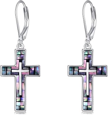 YFN Cross Earrings Sterling Silver Dangle Drop Leverback Cross Earrings Religion Jewelry Christians Gifts for Women Men
