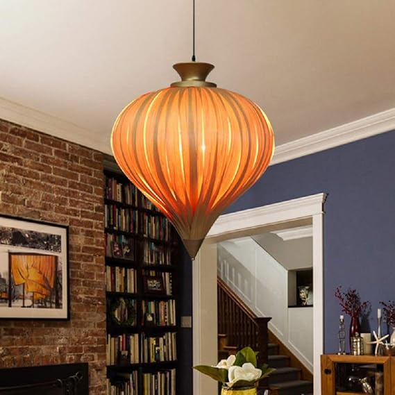 Lighting Vintage Wood Hanging Lamp 1 Light Indoor Lighting Fixture Beige Droplet Pendant Lighting Fixture 14" Width Natural Wood Chandelier