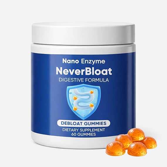 Nano Digestive Enzyme Gummies with Probiotics NeverBloat Formula for Daily Digestive Support, Helps Relieve Bloating & Gas, Chewable Enzyme Complex - 60 Gummies