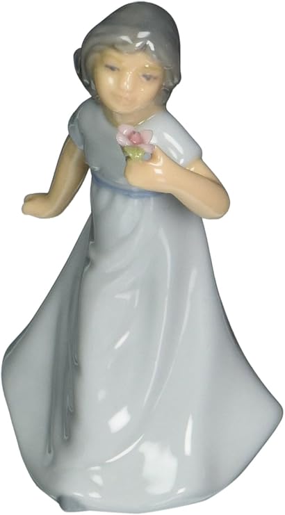 Cosmos 96665 Fine Porcelain Girl in Blue Dress Holding Flower Figurine, 3-1/8-Inch