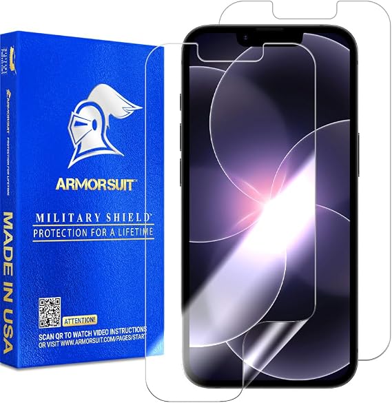 ArmorSuit 2 Pack for iPhone 17e, 16e, iPhone 14, 13, 13 Pro (6.1-Inch) Screen Protector Case Friendly HD Clear MilitaryShield Film - Made in the USA