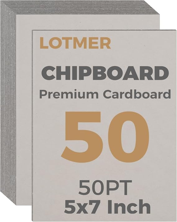 LOTMER 50 Sheets 5 x 7 Inch 50PT Chipboard Sheets | 1.3 mm Thick Chip Board for Shipping Pads, Inserts, Scrapbooking, Bookbinding, Packaging and Art Projects
