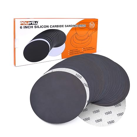 POLIWELL Sanding Discs 6 Inch 1500 Grit 20 Pack Hook & Loop