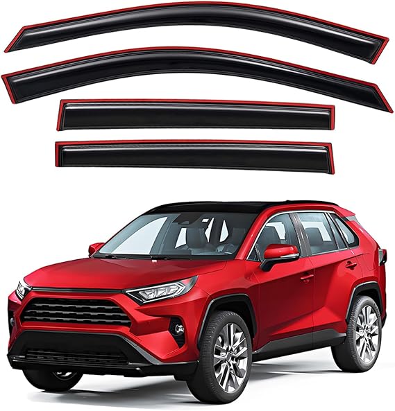 Lightronic Extra Durable Clip-on in-Channel Auto Vent Window Visor, Fits 2019-2025 Toyota RAV4, UV Protection Rain Guard, Original Wind Deflector, No-Drill Easy Install, Dark Smoke, 4-Pcs