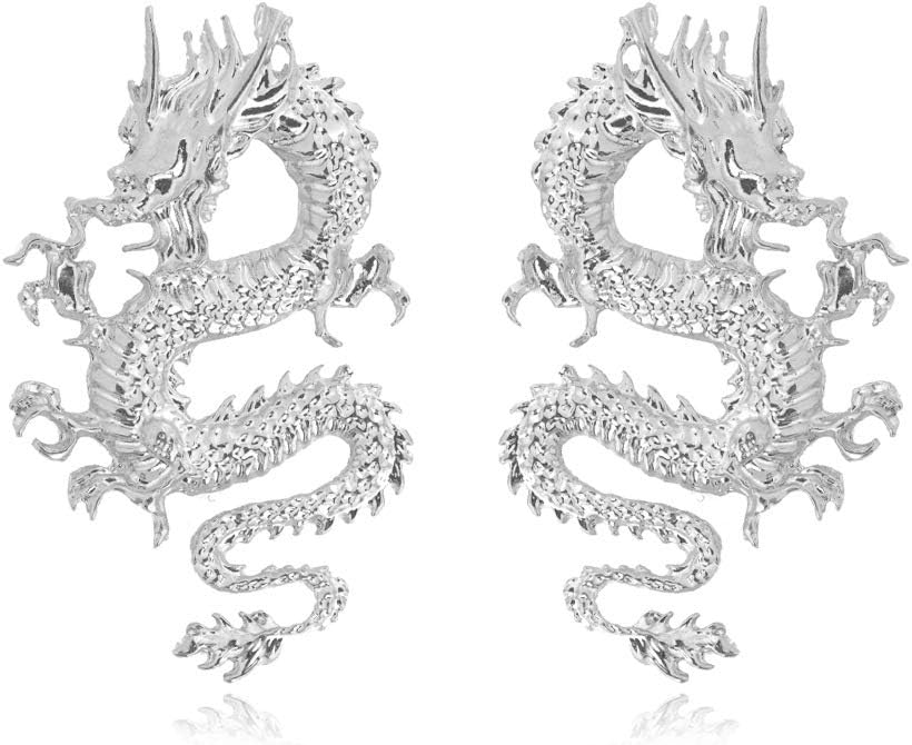 Punk Gold Tone Firery Dragon Stud Earrings For Women 2022 Unique Chic Metal Dragon Statement Earrings Jewelry - Silver