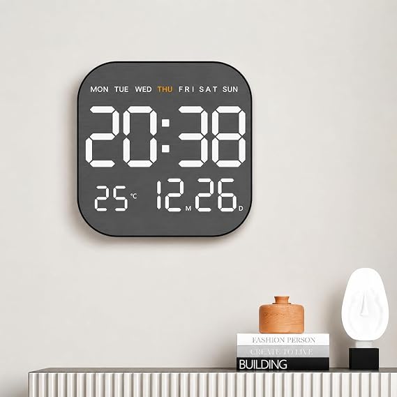 Kumandalı LED Dijital Duvar Saati 19 cm | Geri Sayım Zamanlayıcı, Alarm, Tarih, Sıcaklık, Otomatik Parlaklık, USB Güç, Uzaktan Kumandalı Elektronik Saat