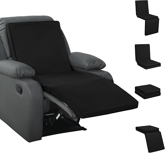 HOMBYS 3-in-1 Recliner Seat Cushion with Lumbar Support Pillow & Footrest, Multi-Functional Adjustable Height 2" to 6" for You to Choose, Non-Slip Foam Chair Cushion for Elderly, Black