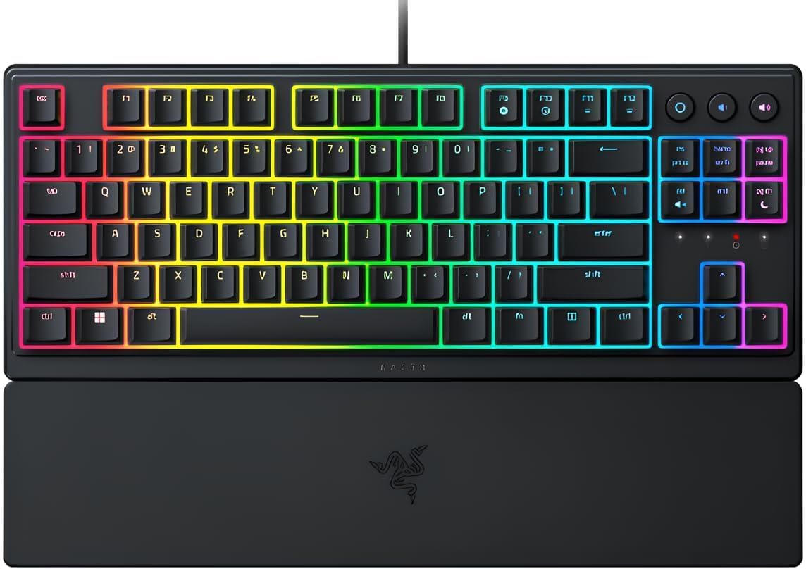 Razer Ornata V3 Tenkeyless - Compact Low Profile Gaming Keyboard Mecca-Membrane Switches, Custom Media Keys, Magnetic Soft Touch Wrist Support TR Layout | Black