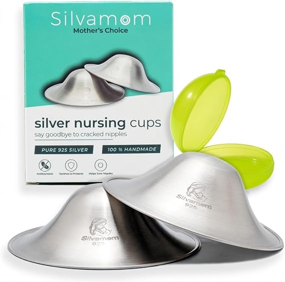 925 Pure Silver Nursing Cups - Silver Nipple Shields for Nursing Mothers - Soothes and Protects - Nursing Supplies (X-Large)