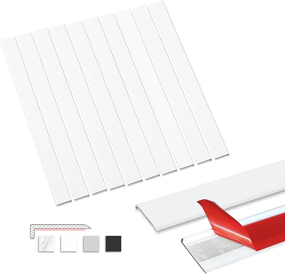 Tilingview 10 Pcs Peel and Stick Tile Trim Edge, Self-Adhesive 12" PVC Molding Edging for Kitchen Backsplash (White)