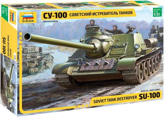 ZVEZDA 3688 - Soviet Tank Destroyer SU-100 - Unpainted Plastic Model Kit Scale 1/35 289 Details Lenght 11"