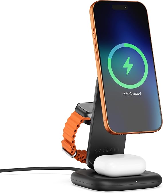 Satechi 3-in-1 Qi2 Foldable Stand, Wireless Charging Station, Space Black