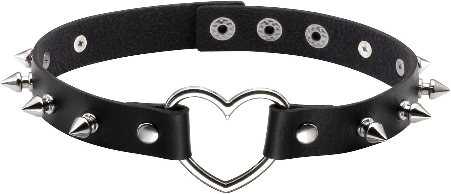 MILAKOO Spiked Choker for Women Leather Love Heart Necklace Studded Rivets Biker Collar Adjustable