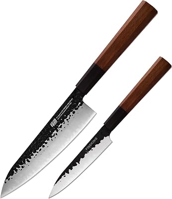 FINDKING Dynasty Series 5 Kitchen Utility Knife and 8 Chef Knife, High Carbon Clad Steel Octagonal Handle Kitchen Knives