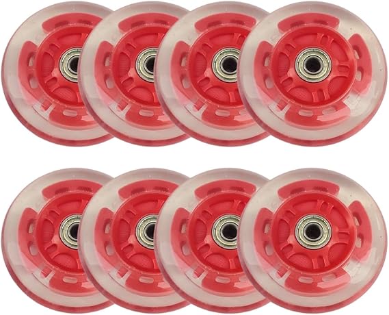 8 pcs Light Up Led Inline Skate Wheels Outdoor Indoor 80mm 100mm 76mm 72mm Inline Skate Replacement Wheels 85A PU with Bearings (Red,100mm)