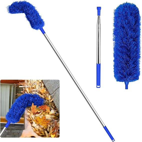 Gutter Cleaning Brush Roofing Tool with Telescopic Extendable Pole 8.2Ft Guard Cleaner Tool Easy Remove Leave, blue