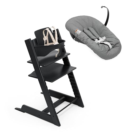 Stokke Tripp Trapp High Chair with Newborn Set and Tray, Black/Anthracite