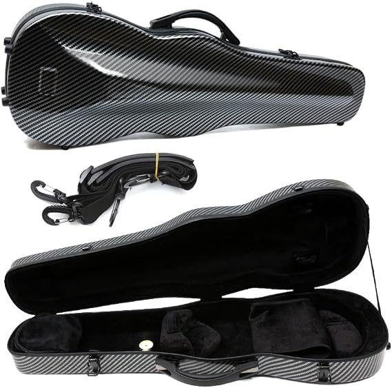 Generic Full Size Carbon Fiber Violin Case with Reinforced Carry Handle and Back Straps (Black)