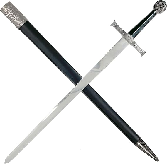 MedievalDepot Knights Legacy Crusader Short Sword Overall 29" - Decorative Metal Blade with Templar Cross Guard and Pommel, Includes Faux Leather Wrapped Scabbard