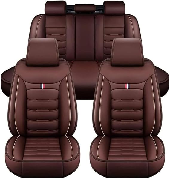 Car Seat Covers Full Set 5 Seat for Skoda Octavia Mk4 /(NX)/2021 2022 2023, Leather Seat Covers Luxury Seat Cover Front and Rear Seat Protectors, Leather Car Seat Covers Waterproof(E(Coffee))