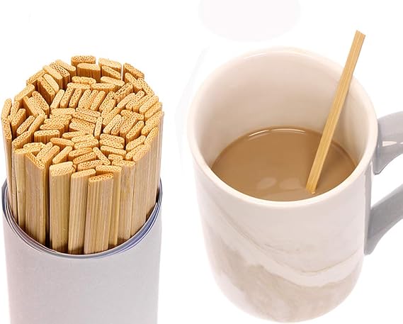 Mini Skater 5.4 Inch Bamboo Coffee Stirrers Eco Friendly Biodegradable Stir Sticks for Tea Hot Cold Beverages (100)