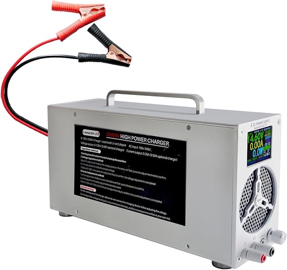 LiFePO4 Battery Charger for RV,Marine,Golf Cart, 0-60V 0-50A Adjustable High Current Lithium Charger with LCD, Pre-Charging, BMS Wake-Up, CC/CV for Solar Storage