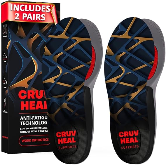 CRUVHEAL 2 Packs Work Orthotic Plantar Fasciitis Boot Insoles Blue,XXL
